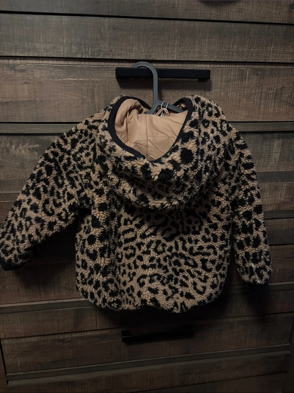 Zara Kids Leopard Sherpa Puffer Jacket - Taupe & Black